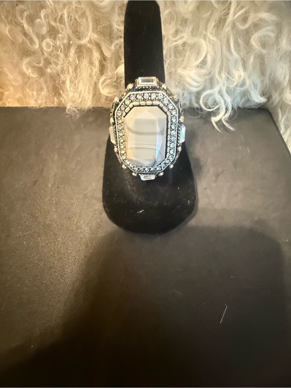 Charming Charlie Silver-Tone Crystal Statement Ring with Clear Center Stone